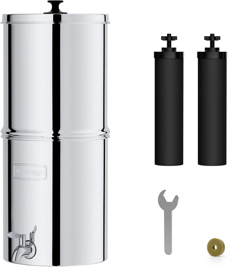 Waterdrop Gravity-fed Water Filter System, Reduces Lead and up to 99% of Chlorine, NSF/ANSI 42&372 Standard, with 2 Black Carbon Filters and Metal Spigot, King Tank Series, WD-TK-A - Image 1